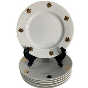 VTG Crate and Barrel Gold Star Dessert Plates 930155 Bangladesh Set of 6